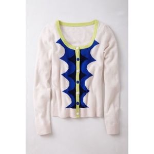 RARE!! Anthropologie HWR Monogram 100% Cashmere Scalloped Cardigan Sweater Small